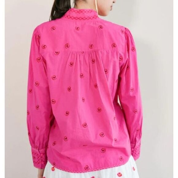 Nimo with Love Juniper Berry Blouse Pink Roses Embroidery Sz. L - Picture 2 of 11